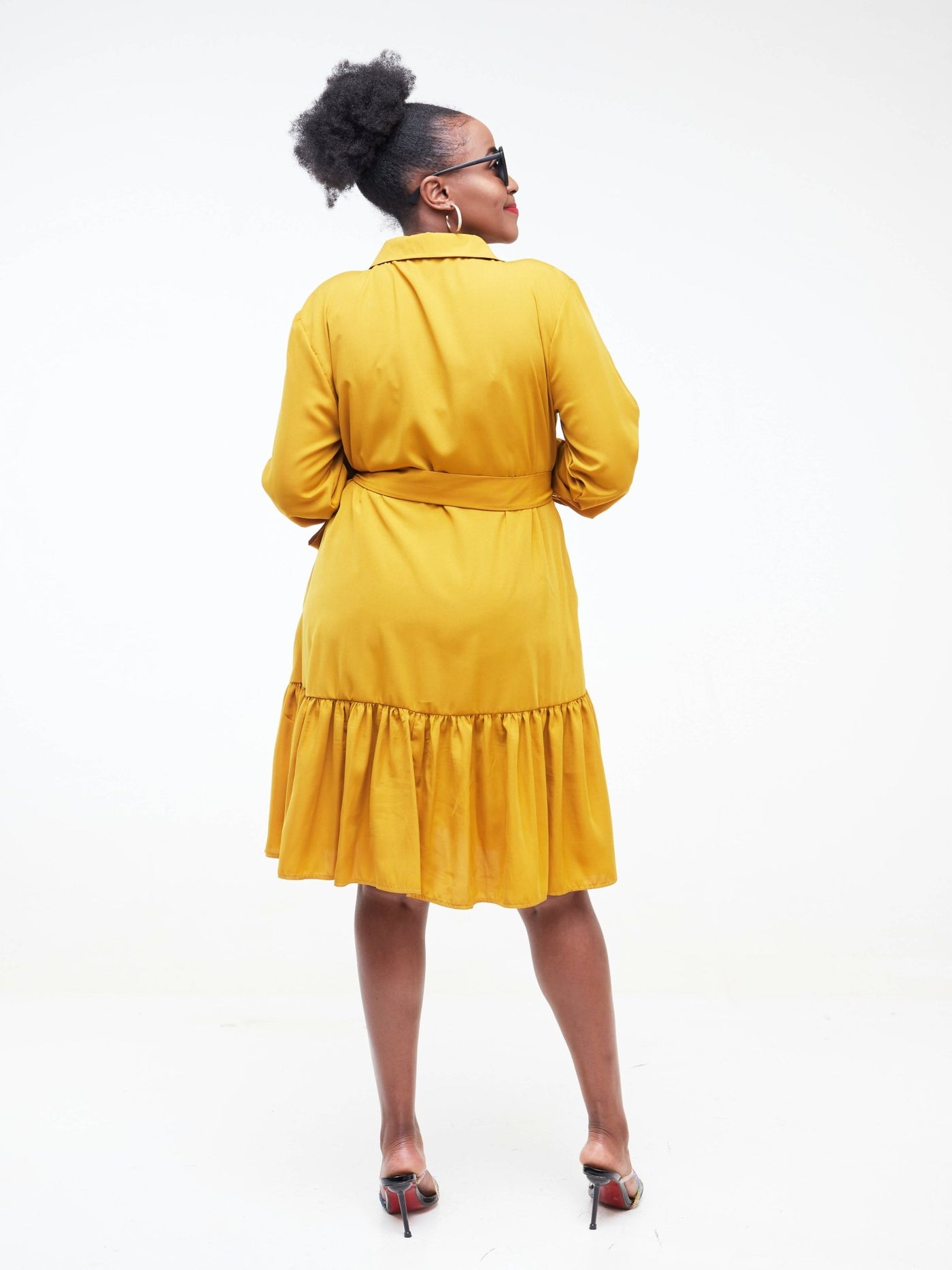 Phyls Collections Sheila Shirt Knee Length Dress - Yellow - Shopzetu