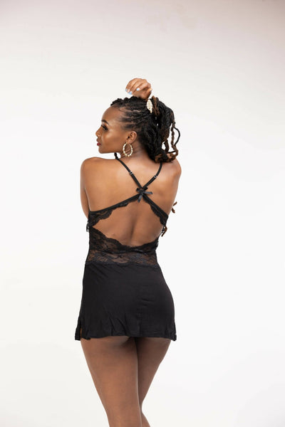 Intimates Kenya Backless Stretchy Modal Nightdress with G String - Black - Shopzetu