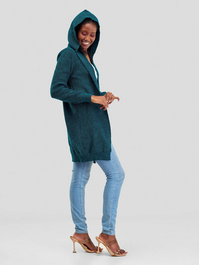 Anel's Knitwear Hooded Sweater - Teal - Shopzetu