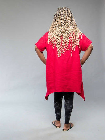 Sally Karago Agbada Linen Top - Red - Shopzetu