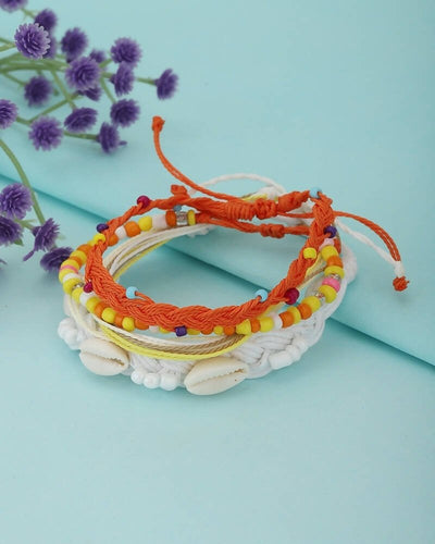 Slaks World Fashion 4 Set Beaded Bracelet - Orange / White - Shopzetu