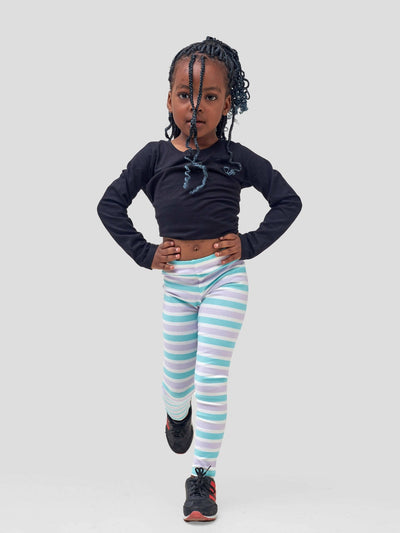 Inken Stripe Girls Full Length Legging - Aqua Stripes - Shopzetu