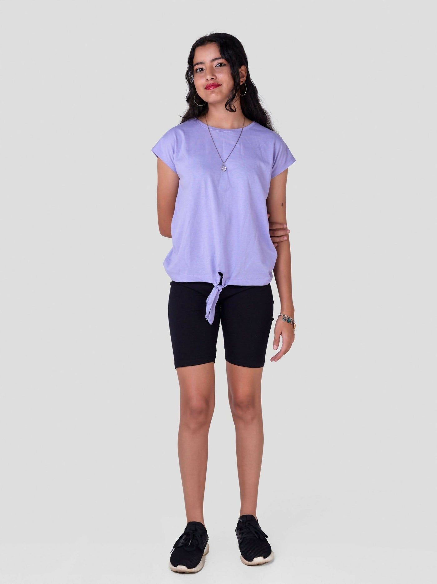 Inken Solid 2 Tie Short Sleeve T-shirt - Lavender - Shopzetu
