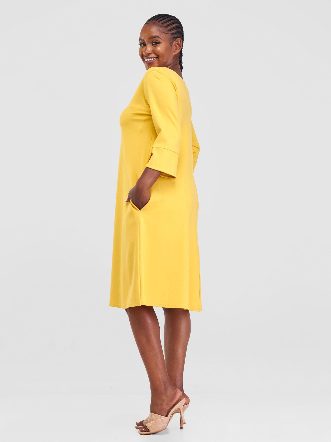 Vivo Zawadi Keyhole Dress - Yellow - Shopzetu