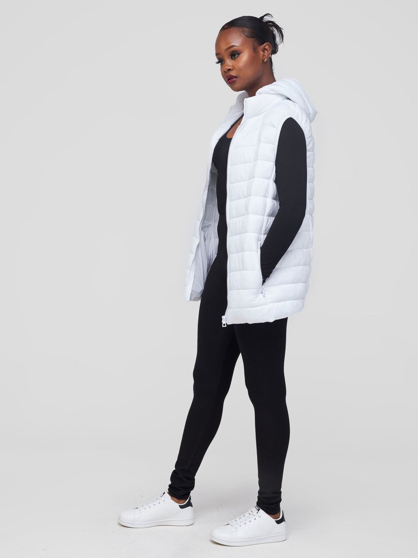 King's Collection Sleeveless Puffer Jacket - White - Shopzetu