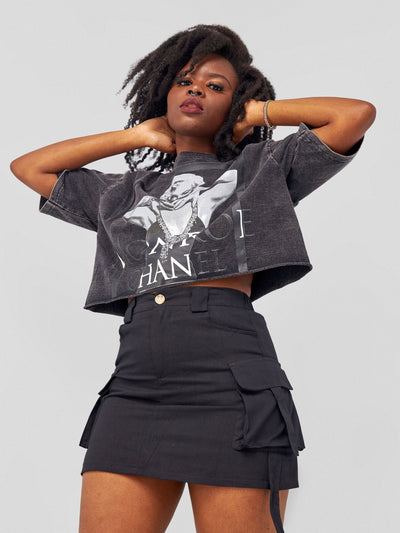 Anika Cargo Skirt With Dynamic Double Pockets & Hanging Straps - Black - Shopzetu
