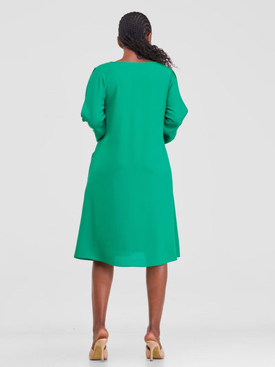 Vivo Lamu Knee Length Chiffon Dress - Green - Shopzetu