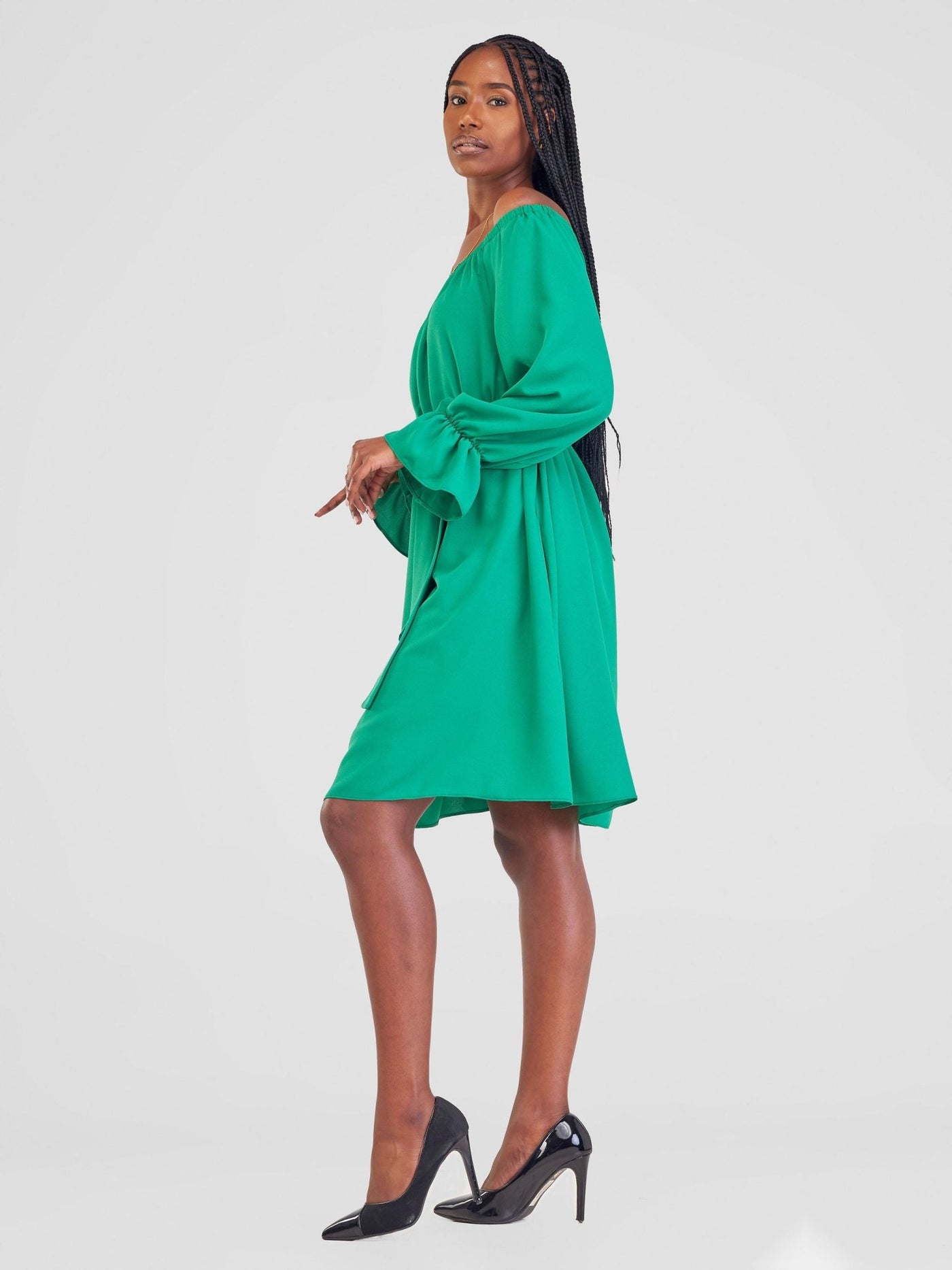Vivo Jema Off Shoulder Tent Knee Length Dress - Green - Shopzetu