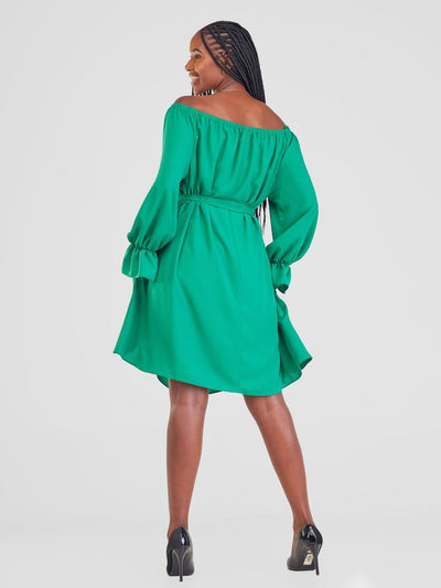 Vivo Jema Off Shoulder Tent Knee Length Dress - Green - Shopzetu
