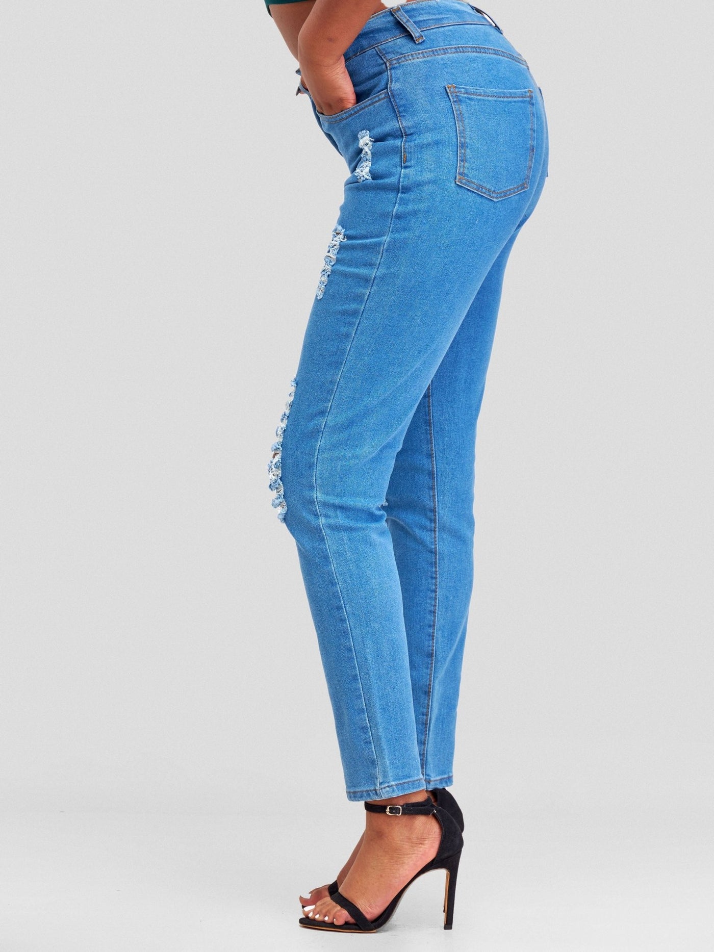 Denim Haven High Rise Skinny Ripped Jeans - Light Blue - Shopzetu