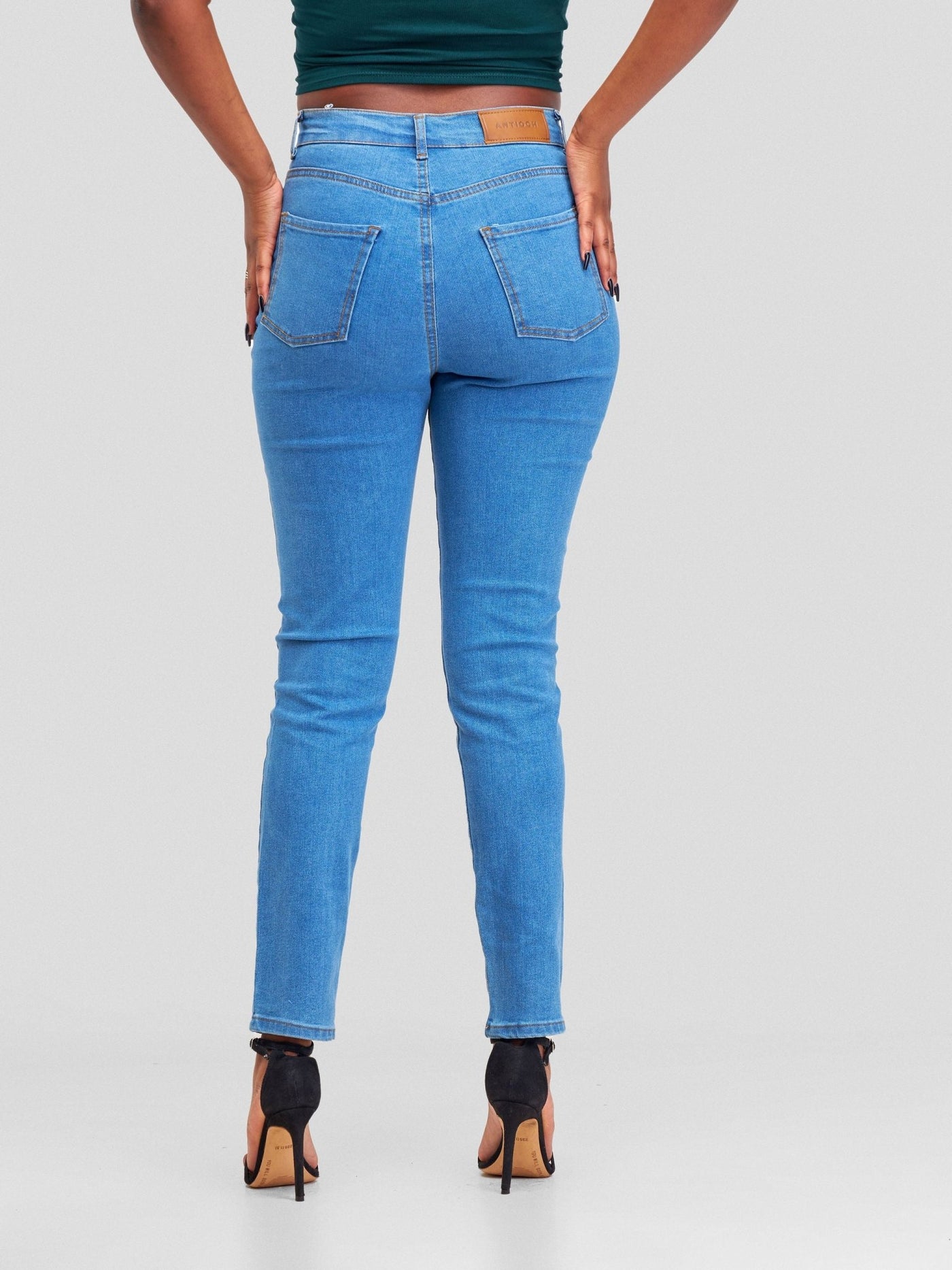 Denim Haven High Rise Skinny Ripped Jeans - Light Blue - Shopzetu