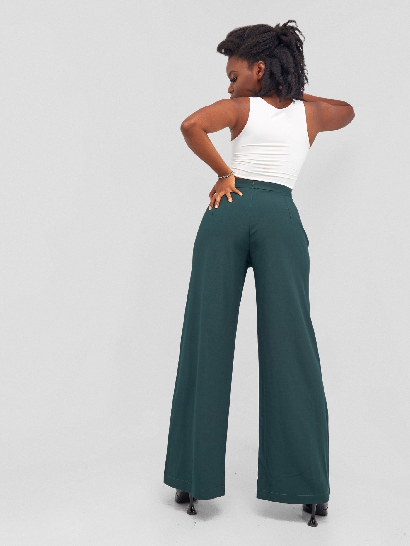 Anika Straight Leg Dress Pants With Zipper At Back - Dark Green - Shopzetu