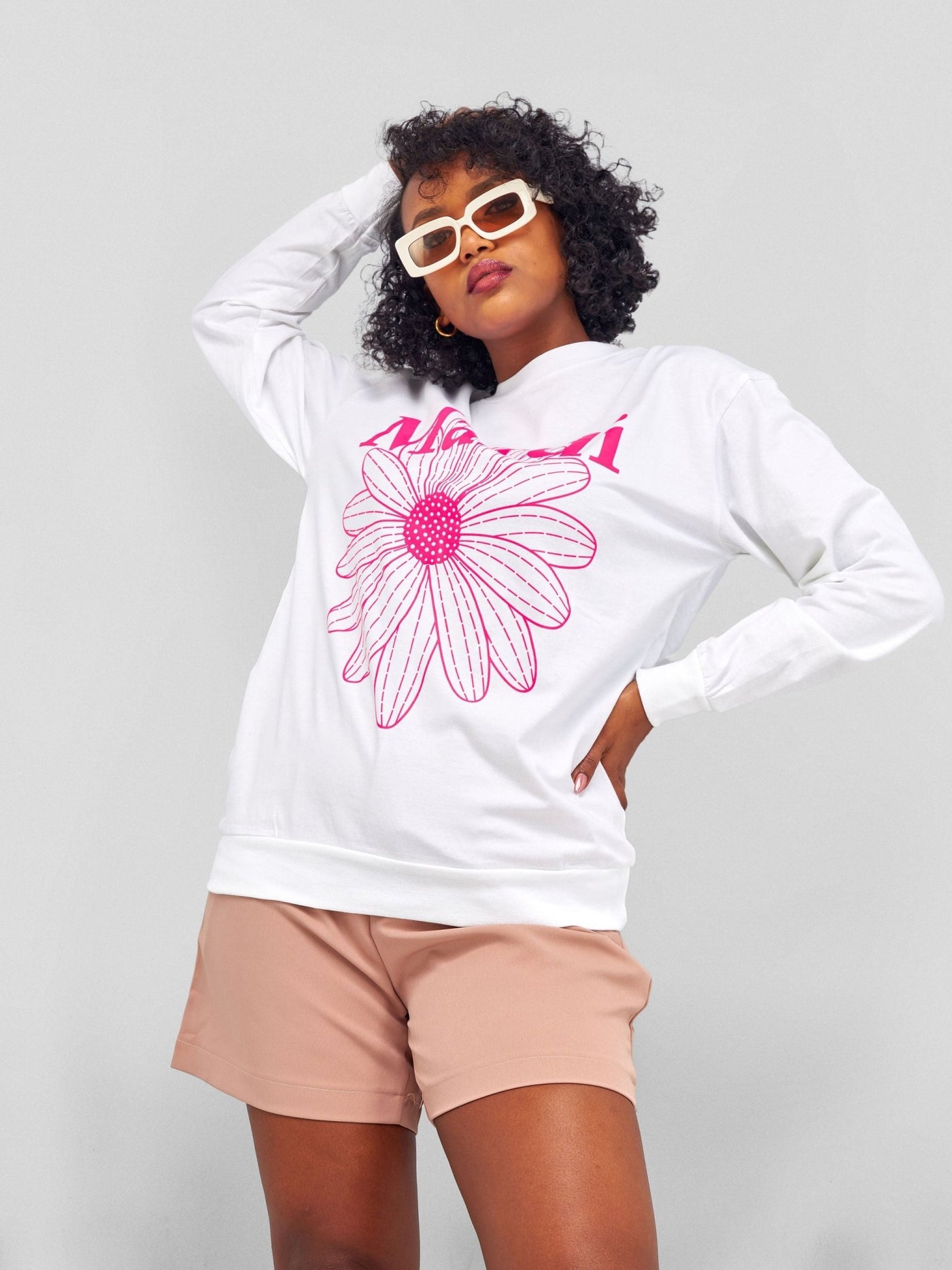Lola Mardi White Sweatshirt - Neon Pink - Shopzetu