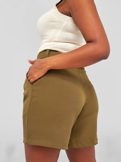 Anika Clip Shorts With Angular Pockets - Green - Shopzetu