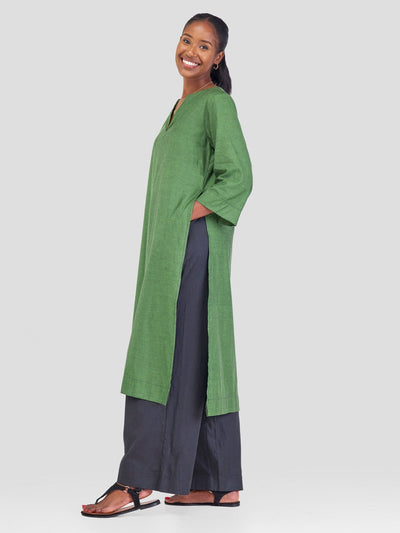 Safari Kikoy Long Sleeve Kaftan Top - Dark Green - Shopzetu