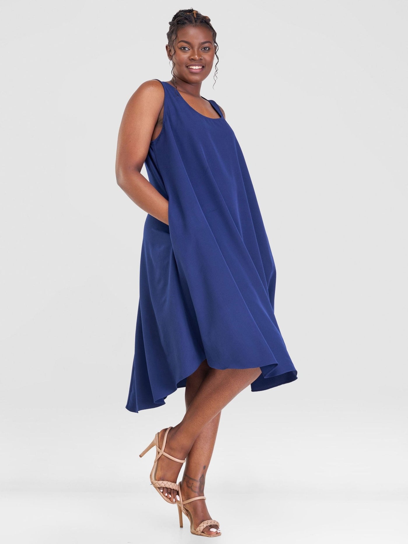 Vivo Yumi Sleeveless Knee Length Dress - Navy Blue - Shopzetu