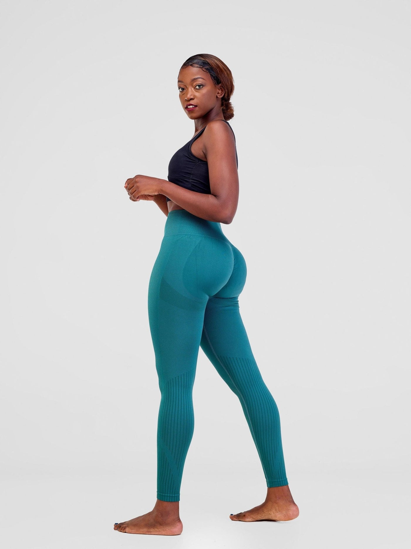 Ava Fitness Panel Leggings - Dark Green - Shopzetu