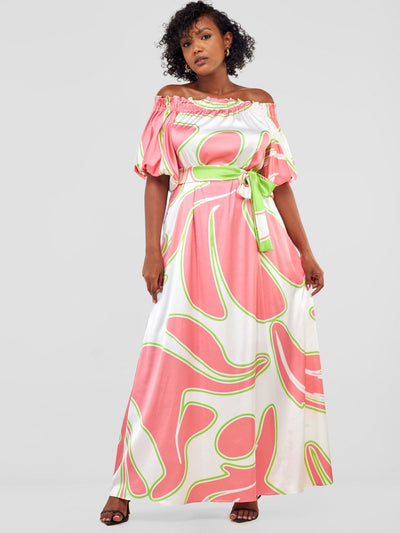 Vivo Sanyu Bubble Sleeve Tent Dress - Pink / White Zazi Print - Shopzetu
