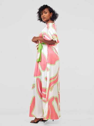 Vivo Sanyu Bubble Sleeve Tent Dress - Pink / White Zazi Print - Shopzetu