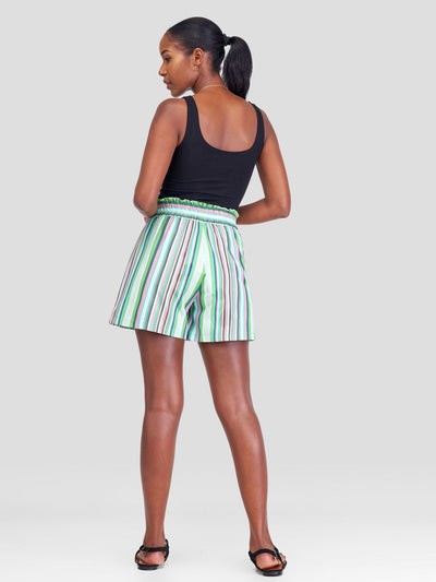 Safari Kikoy Wide Elastic Shorts - Green / Pink Print - Shopzetu