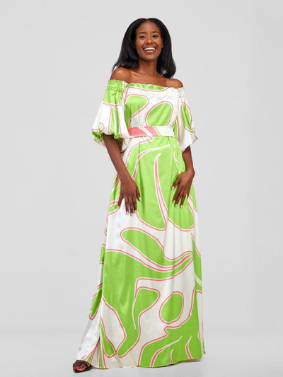 Vivo Sanyu Bubble Sleeve Tent Dress - Lime / White Zazi Print - Shopzetu