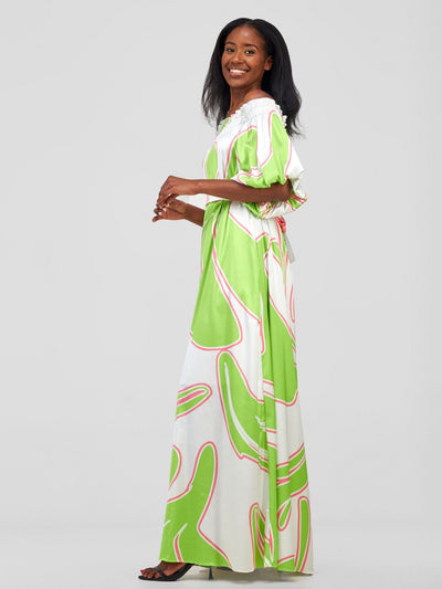 Vivo Sanyu Bubble Sleeve Tent Dress - Lime / White Zazi Print - Shopzetu