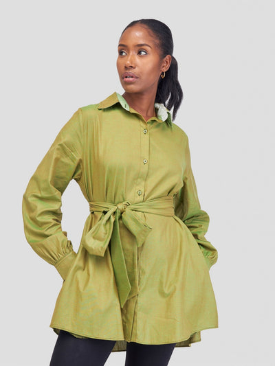 Safari Kikoy Long Sleeve Shacket - Green - Shopzetu