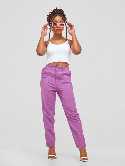 Anika Mindy Crepe Pants With Angular Pockets - Purple - Shopzetu