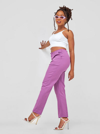 Anika Mindy Crepe Pants With Angular Pockets - Purple - Shopzetu