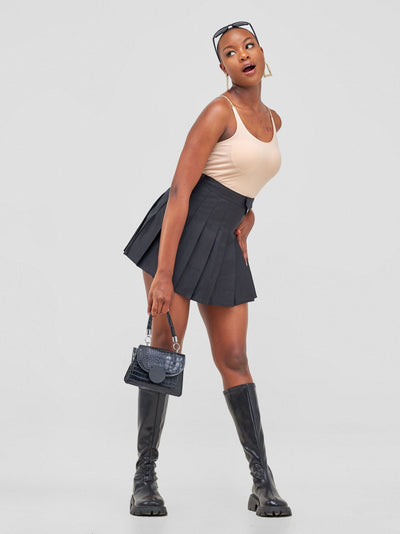 Anika Lizzy Pleated Miniskirt With Illusionized Pocket On The Waist - Black - Shopzetu