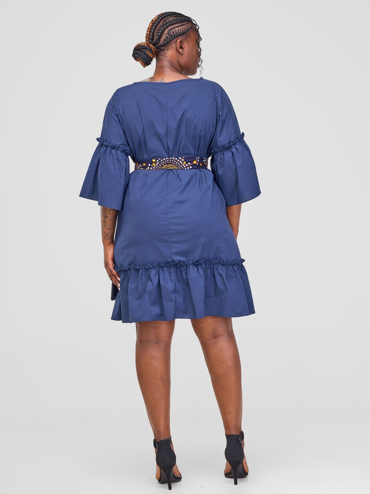 Safari Tawi Flounce Tent Dress - Navy Blue - Shopzetu