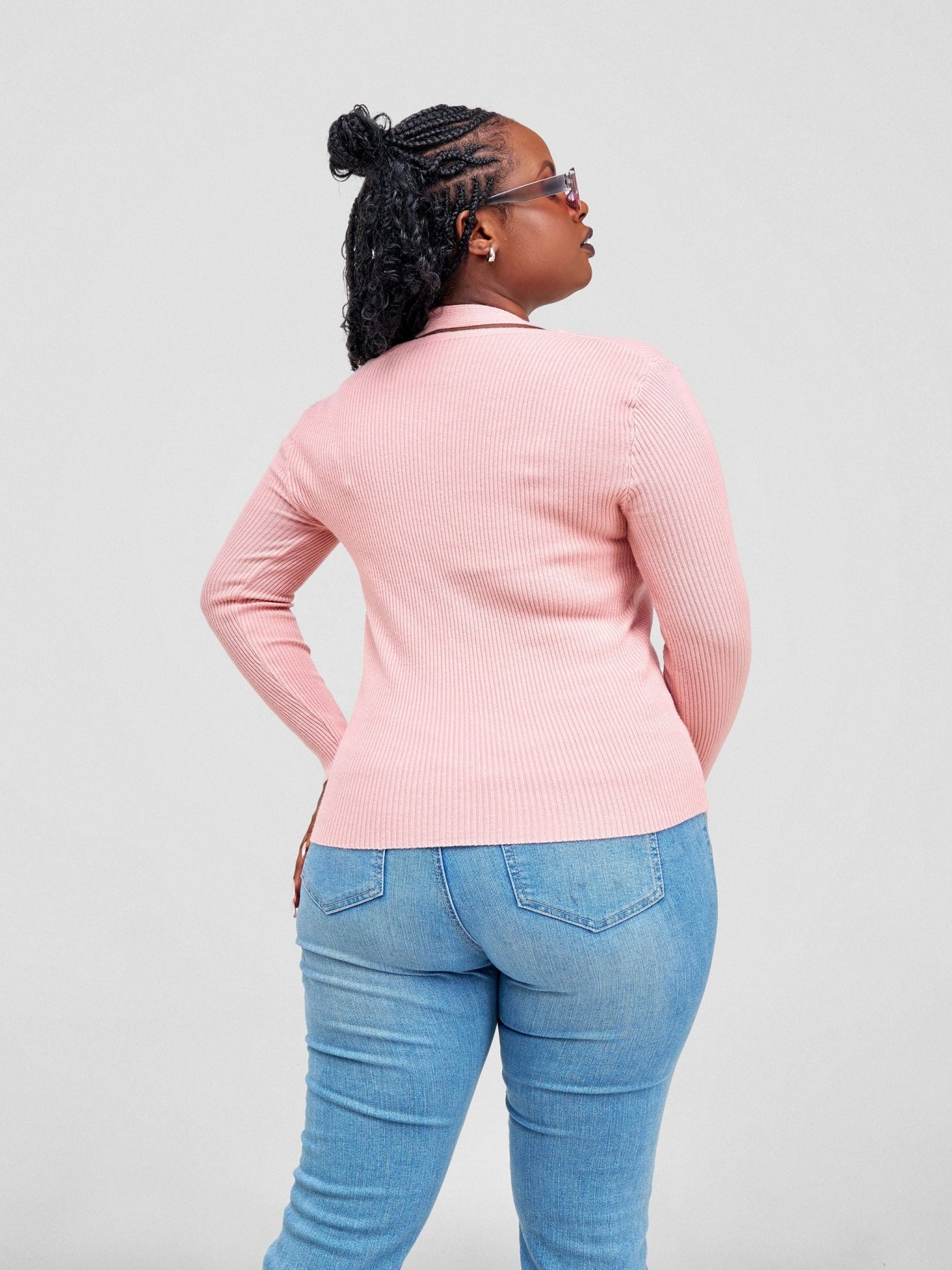 Anika Long Sleeved Sweater Top With Halter Neck Design - Pink - Shopzetu