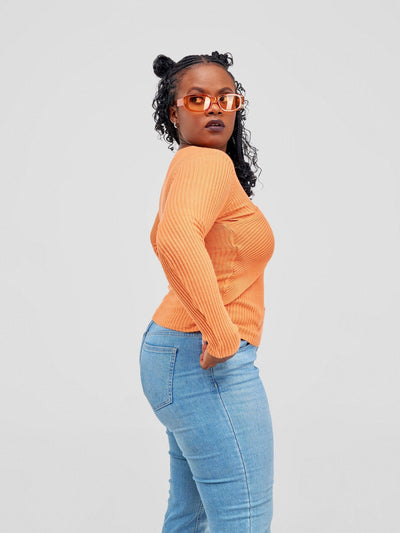 Anika Knitted Top With Front Bust Overlap - Orange - Shopzetu