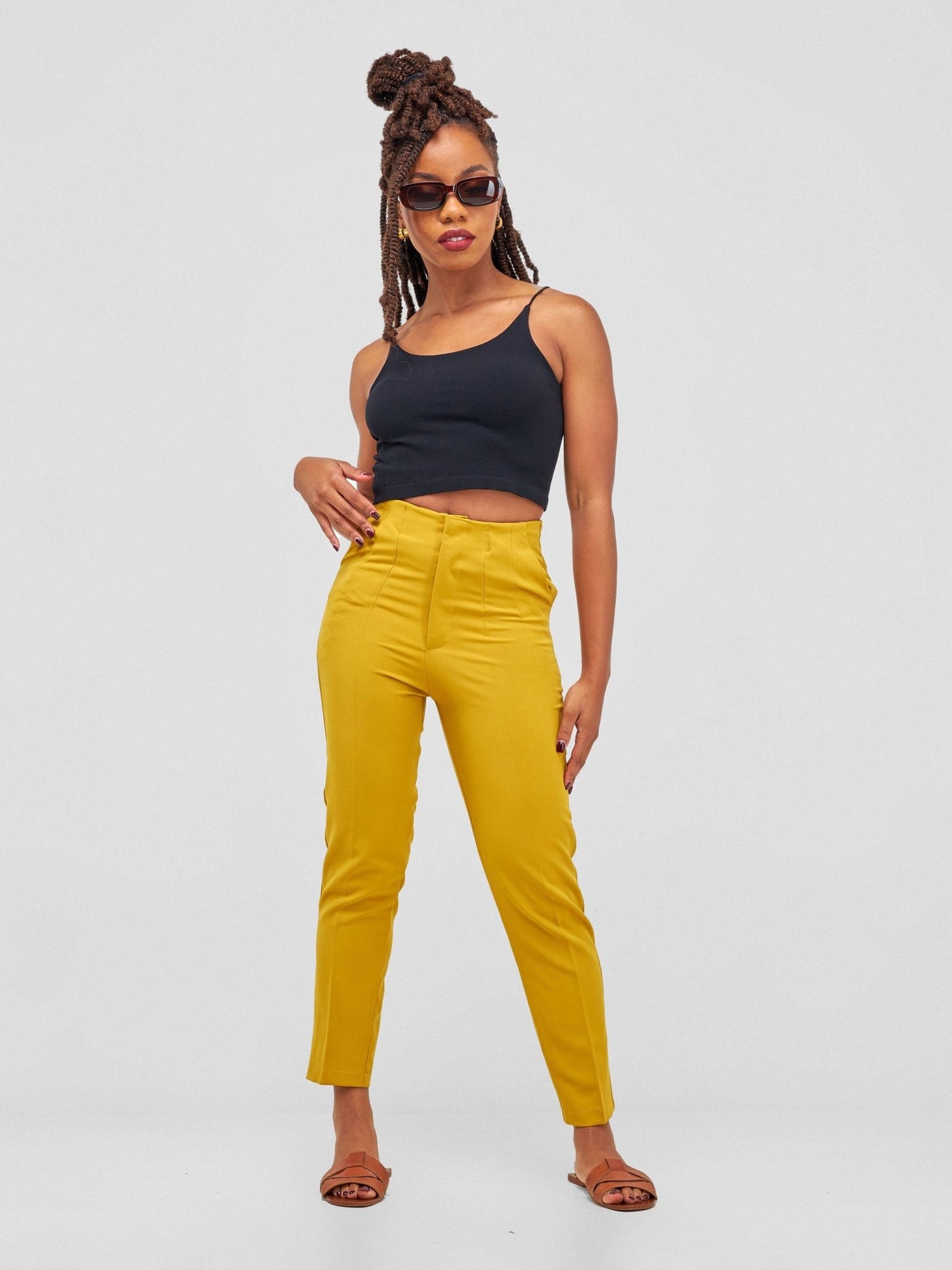 Anika Mindy Crepe Pants With Angular Pockets - Mustard - Shopzetu