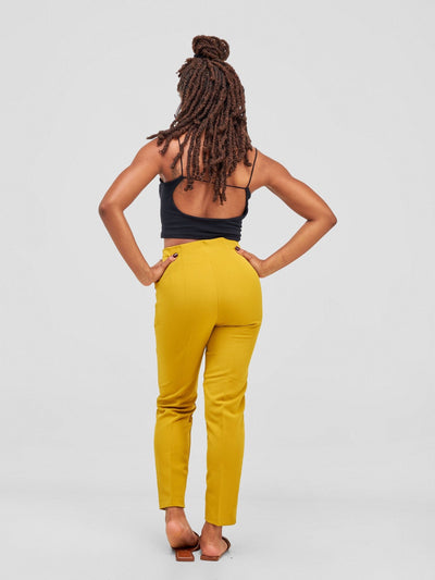 Anika Mindy Crepe Pants With Angular Pockets - Mustard - Shopzetu