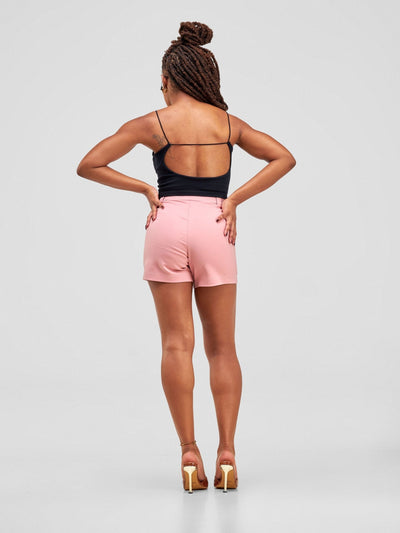 Anika Aline Pleated Short With Angular Pocket & Zipper On The Side - Light Pink - Shopzetu