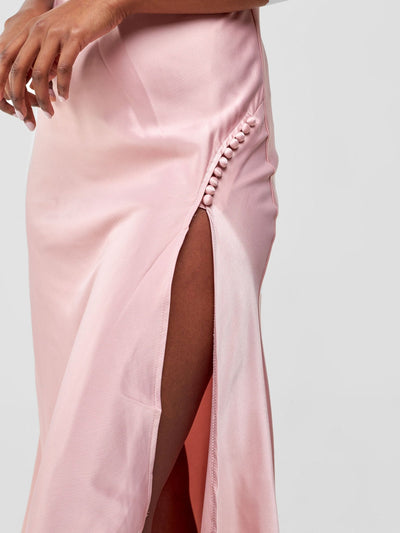 Lola Satin Slip Dress With Side Buttons - Baby Pink - Shopzetu
