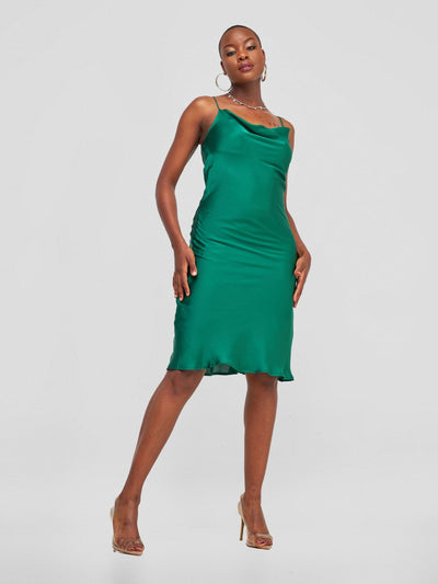 Lola Satin Slip Dress - Emerald - Shopzetu