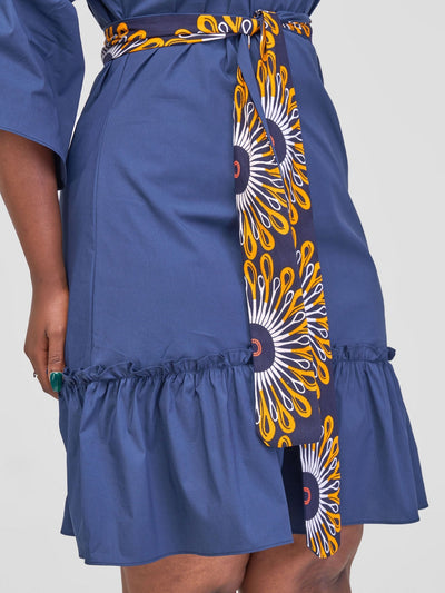 Safari Tawi Flounce Tent Dress - Navy Blue - Shopzetu