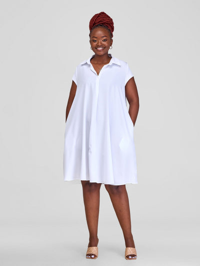 Vivo Yumi Cap Sleeve Dress - White - Shopzetu