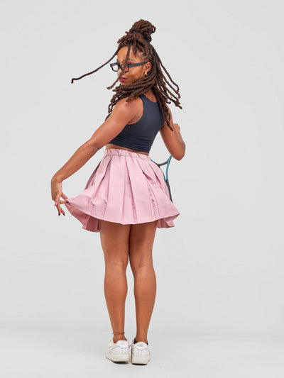 Anika Pleated Highwaist Aline Side Zipper Short Skater Skirt - Peach - Shopzetu