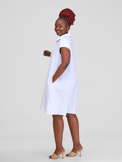 Vivo Yumi Cap Sleeve Dress - White - Shopzetu