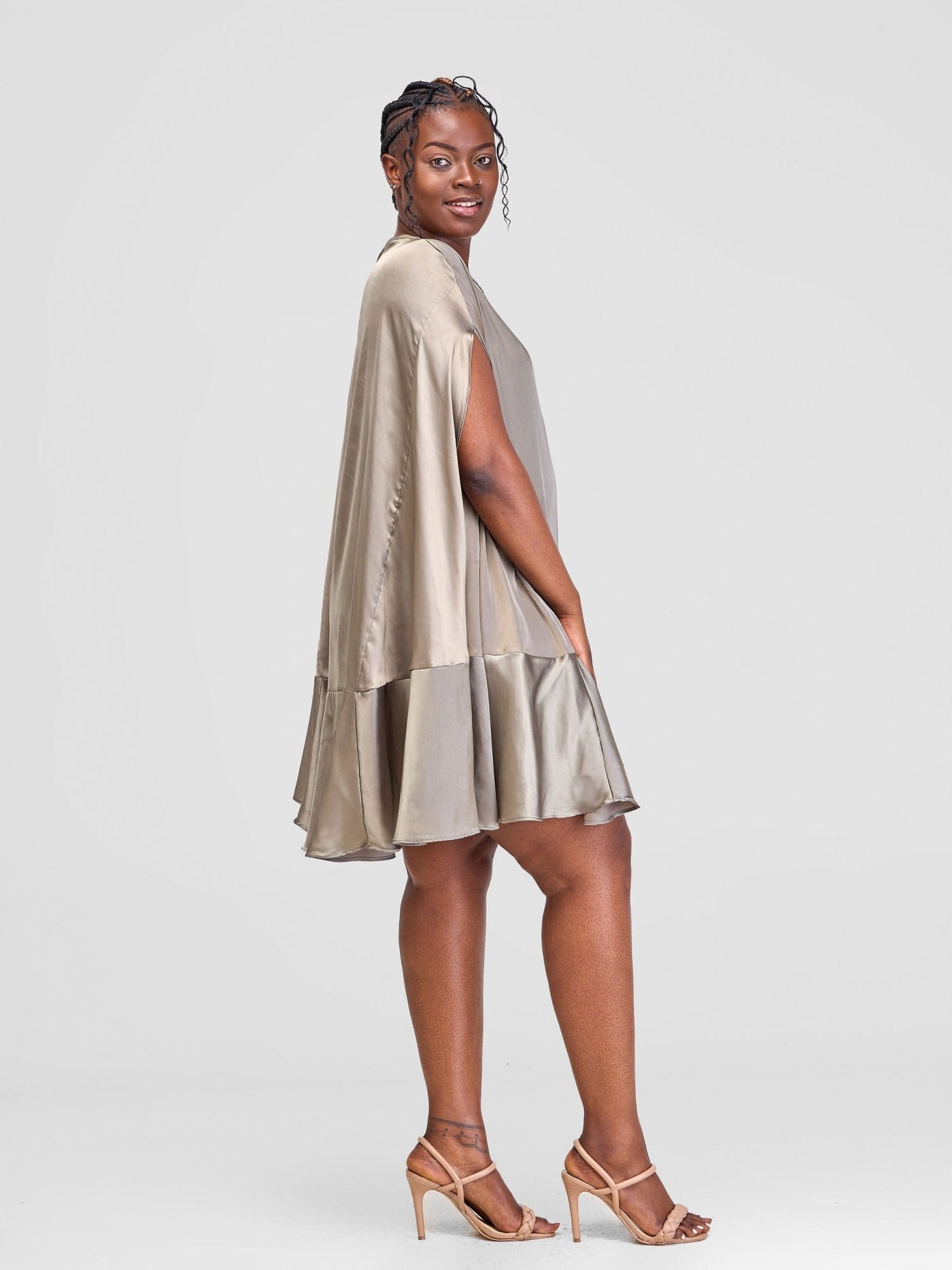Vivo Thando Cape Knee Length Dress - Grey - Shopzetu