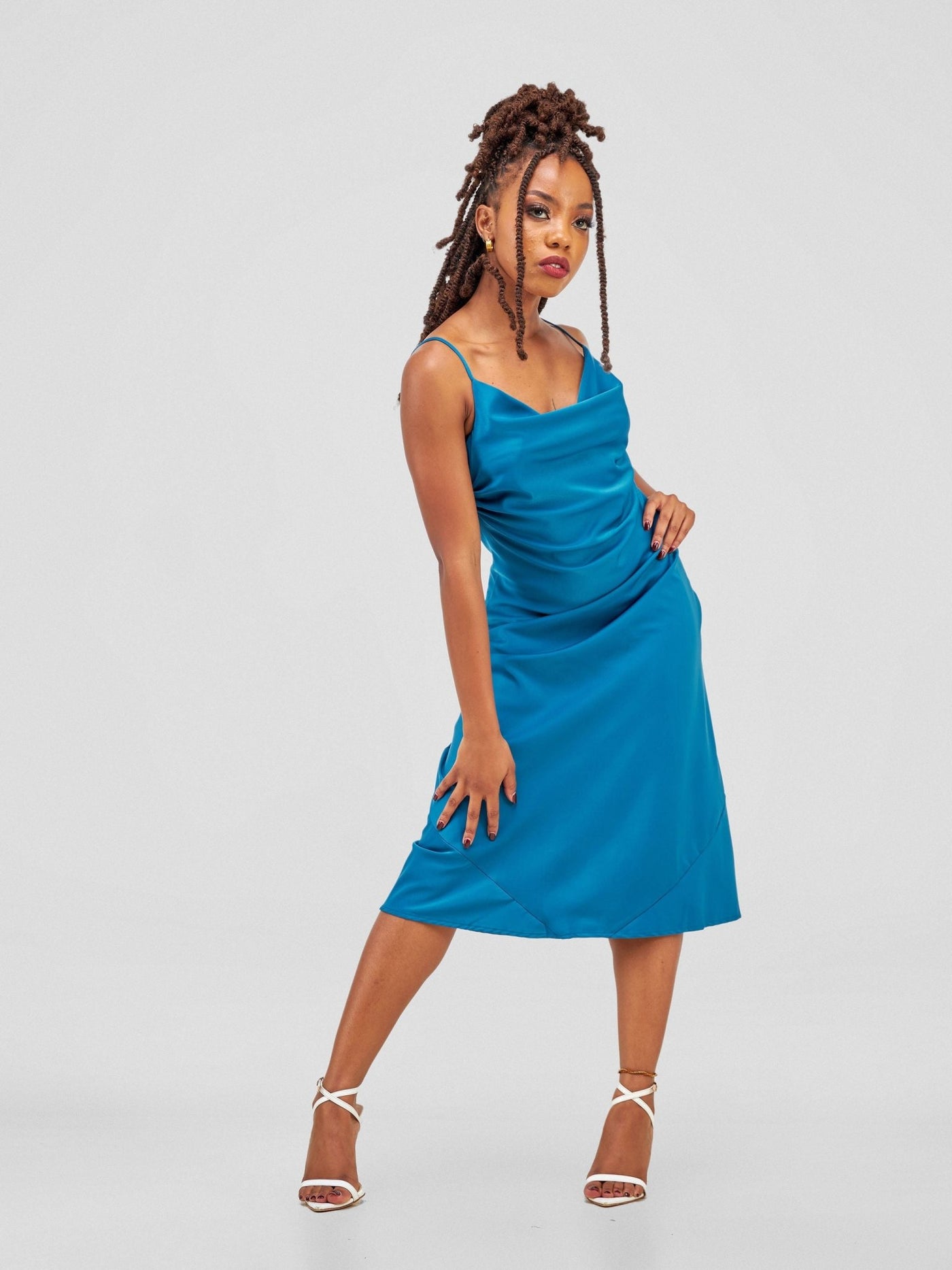 Lola Satin Slip Dress - Blue - Shopzetu