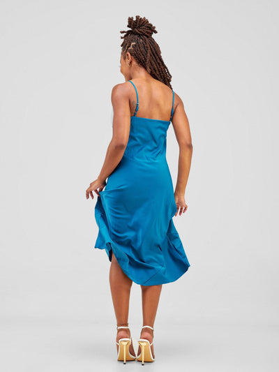 Lola Satin Slip Dress - Blue - Shopzetu