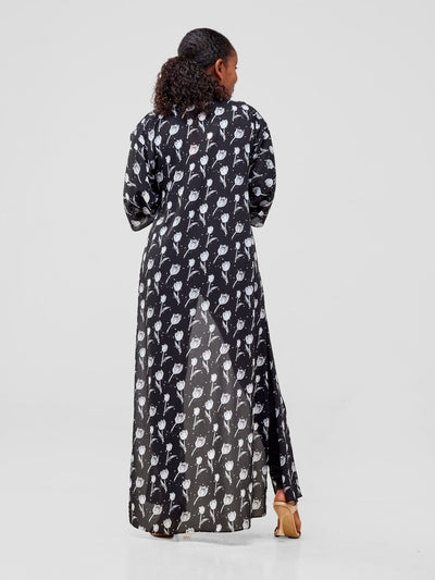 Vivo Maisha High Slit Kimono - Black / White Print - Shopzetu