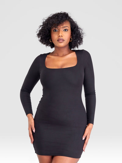 Popular 21 Double Layered Long Sleeve Dress - Black - Shopzetu