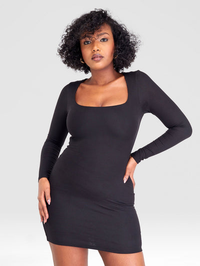 Popular 21 Double Layered Long Sleeve Dress - Black - Shopzetu