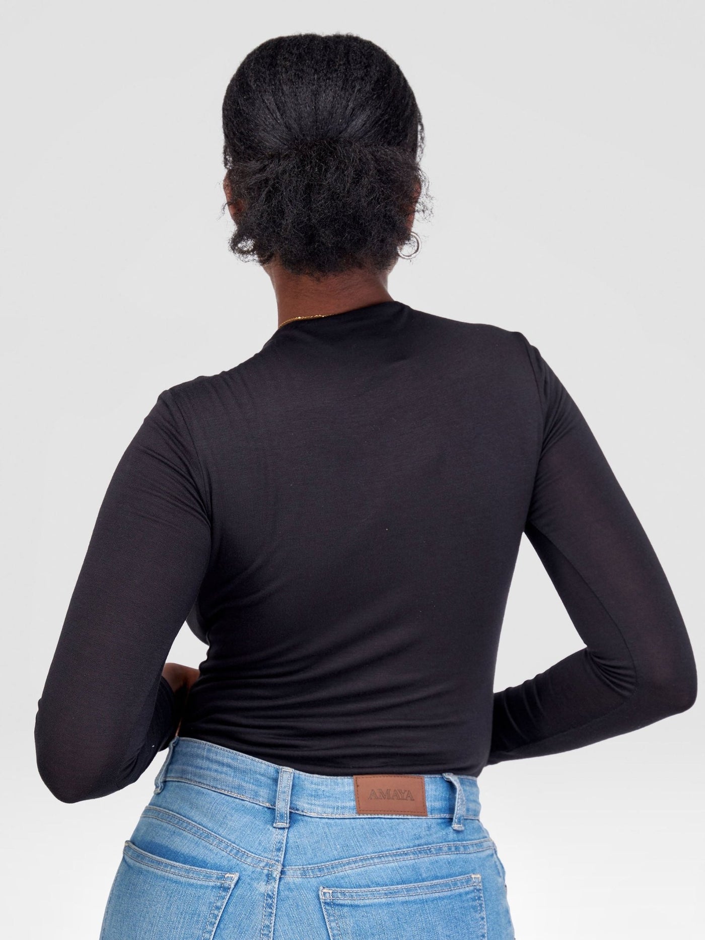 Popular 21 Long Sleeved Double Layered Funnel Neck Bodysuit - Black - Shopzetu