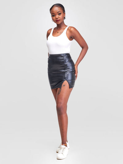 Popular 21 One Slit Mini Skirt - Black - Shopzetu